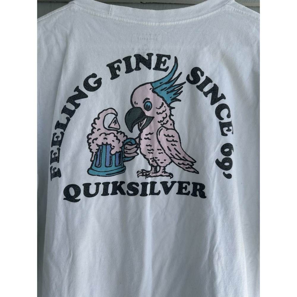 Quiksilver White T-Shirt XXL "Feeling Fine Since '69" Parrot Graphic Tee Regular